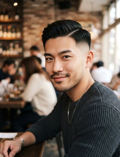 Asian Hair with Side Part Fade