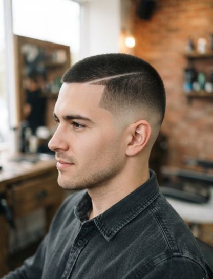Buzz Cut with Hard Part and Taper
