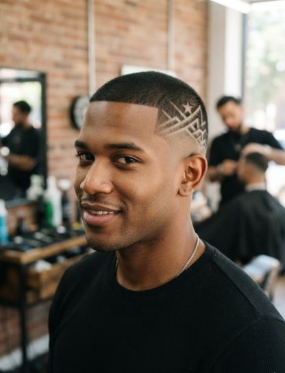 Buzz Cut with Low Taper and Design