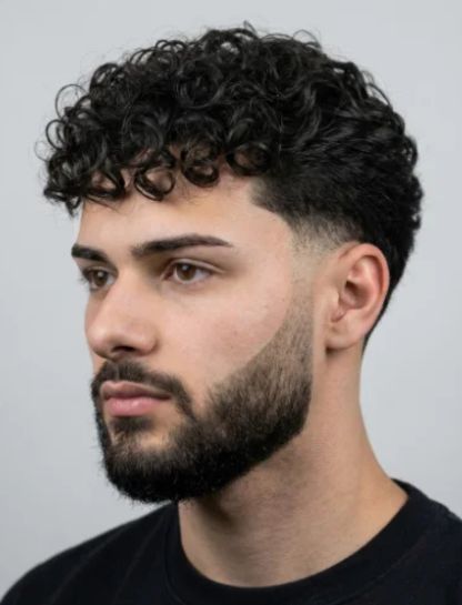 Curly Low Taper with Beard