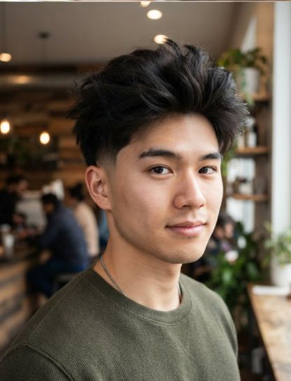 Low Taper Fade Asian Fluffy Hair