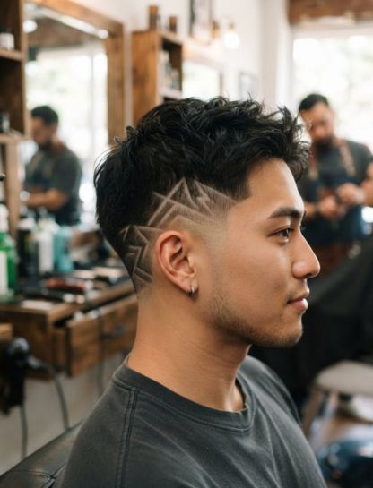 Low Taper Fade Asian Hair with Design