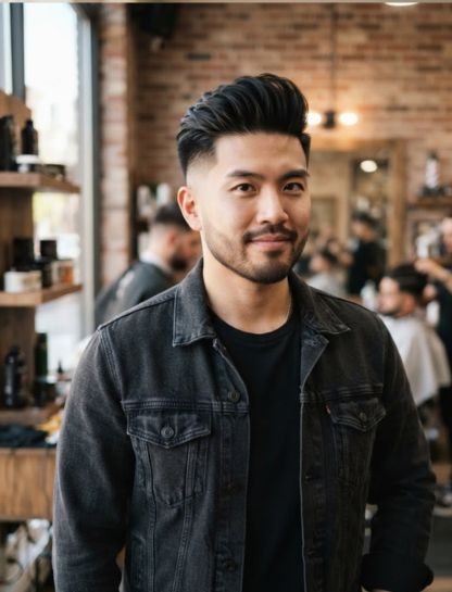 Low Taper Fade Asian Pompadour