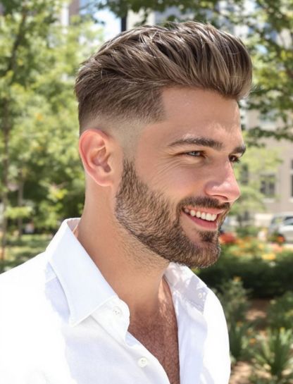 Low Taper Fade Blonde Hair With Beard