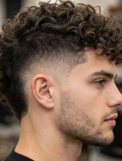 Low Taper Fade Curly Hair Mohawk Style