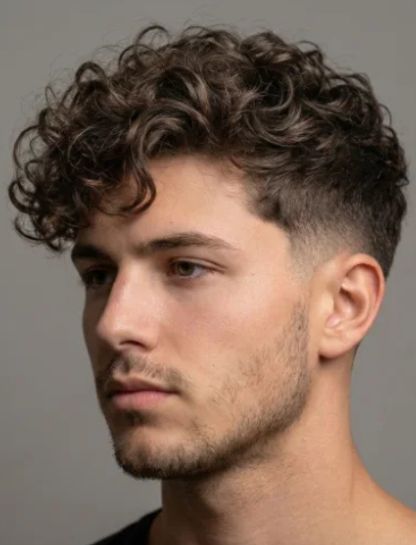 Low Taper Fade Curly Hair mit langem Oberhaar