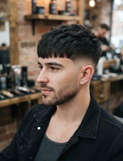 Low Taper Fade French Crop Hair Long Fringe