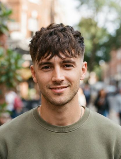 Low Taper Fade Messy Fringe Straight Hair
