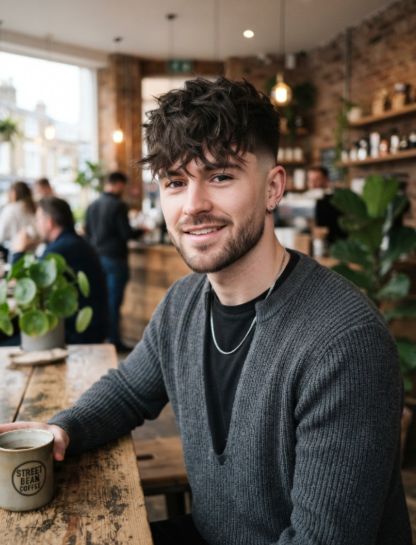 Low Taper Fade Messy Fringe