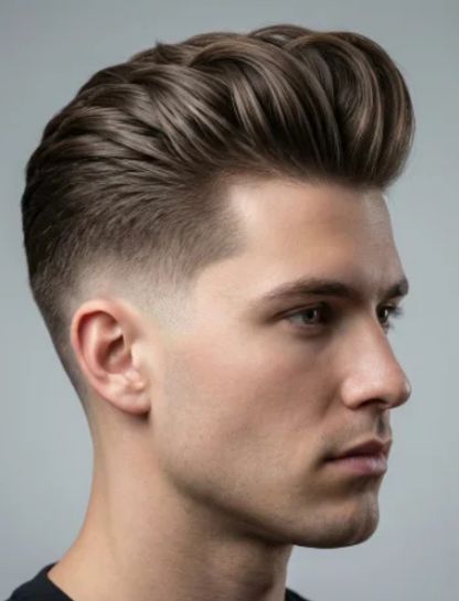 Low Taper Fade Slick Back Pompadour