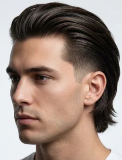 Low Taper Fade Slick Back With Long Hair