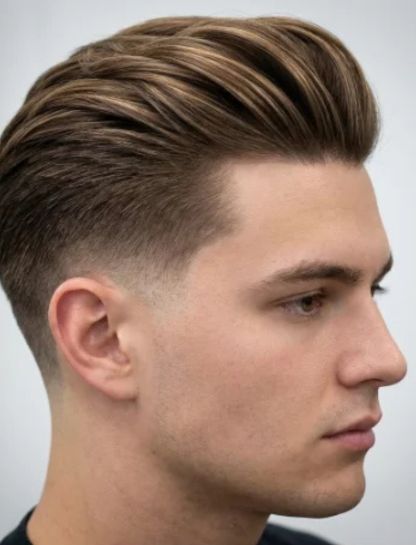 Low Taper Fade Slick Back with Highlights