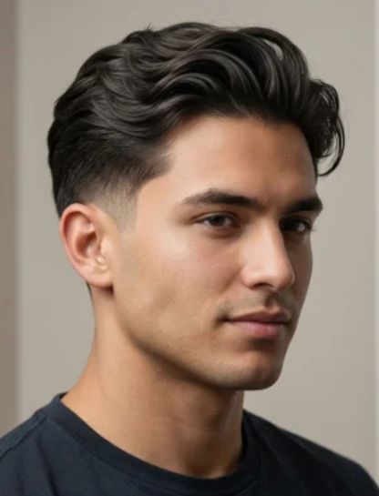 Low Taper Fade Slick Back with Waves