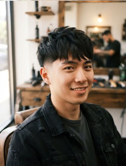 Low Taper Fade With Asian Fringe