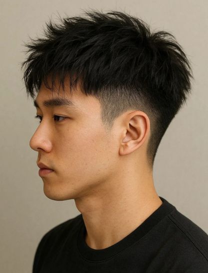 Low Taper Fade With Trending Textured Crop Asian