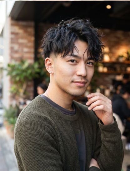 Low Taper Fade with Asian Messy Hair