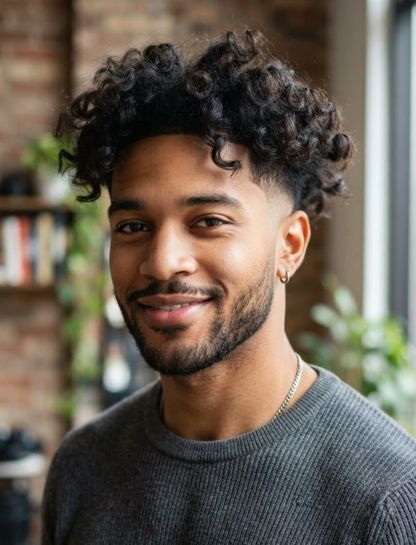 Low Taper Fade with Messy Curly Hair