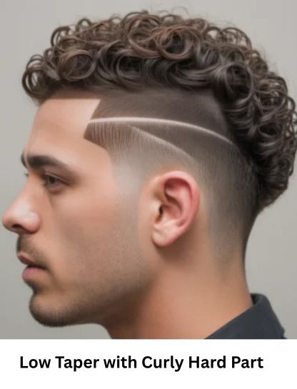 Low Taper with Curly Hard Part