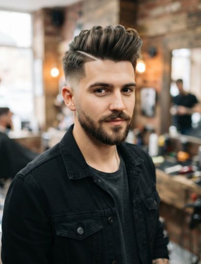 Quiff with Hard Part and Fade