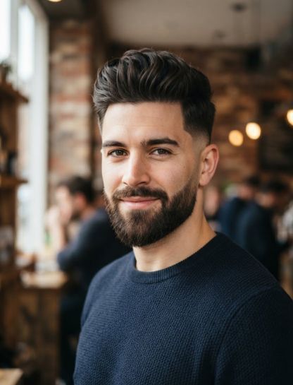 Quiff with Low Taper Fade and Beard