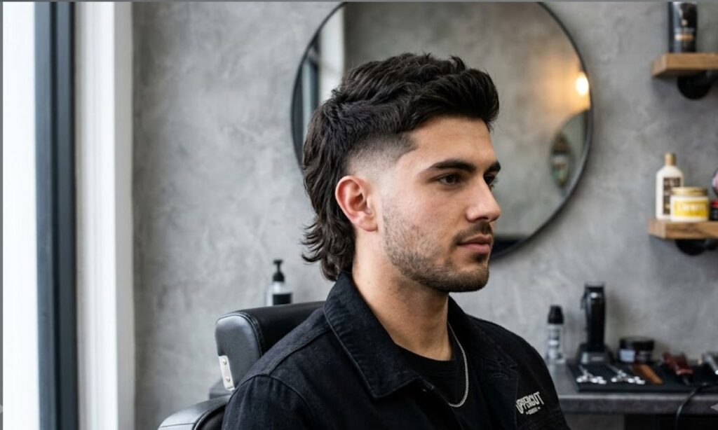 Low Taper Fade Mullet with Burst Fade