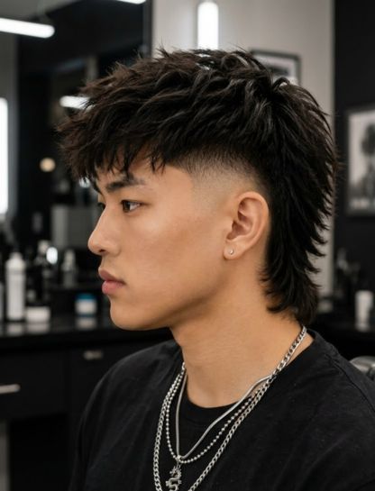 Asian Burst Fade Mullet