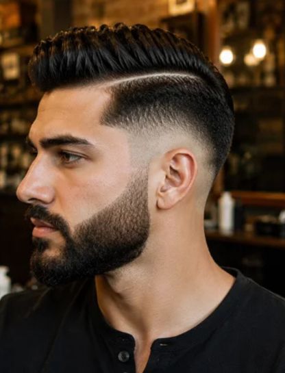 Beard Blend Burst Fade Hard Part