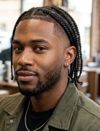 Box Braids with Mid Taper Fade