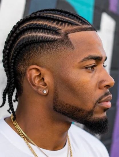 Burst Fade Braids for Black Men