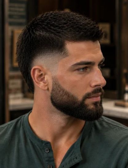 Burst Fade Crew Cut With Beard