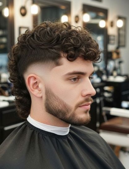Burst Fade Curly Mullet