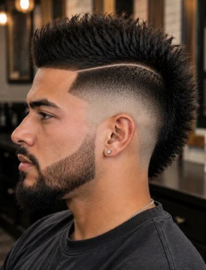 Burst Fade Mohawk with Hard Part