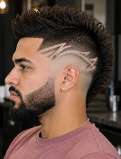 Burst Fade Mohawk with Razor Design