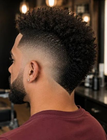 Burst Fade Mohawk with V-Cut Neckline