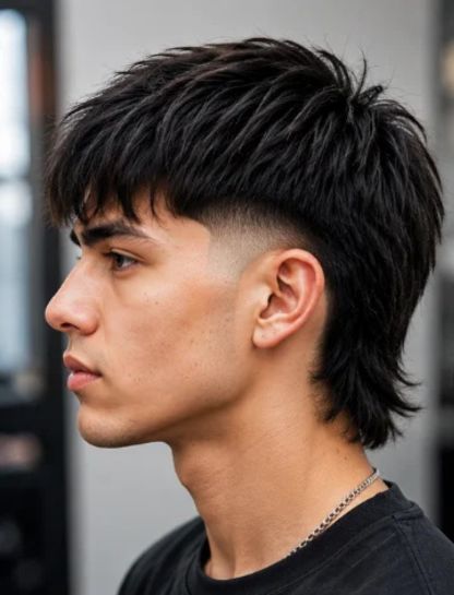 Burst Fade Mullet for Straight Hair