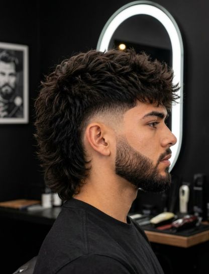 Burst Fade Mullet with Beard