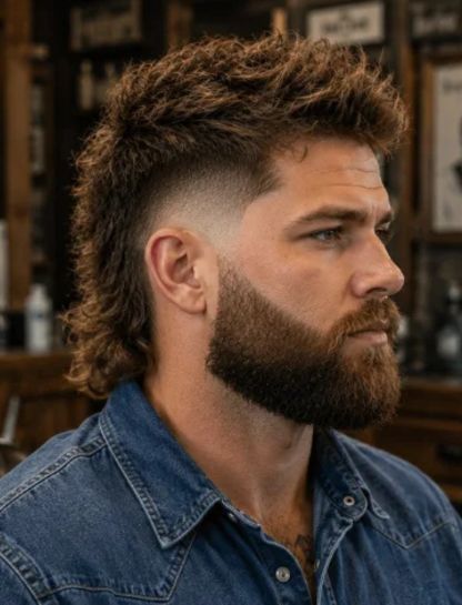 Burst Fade Mullet with Beard