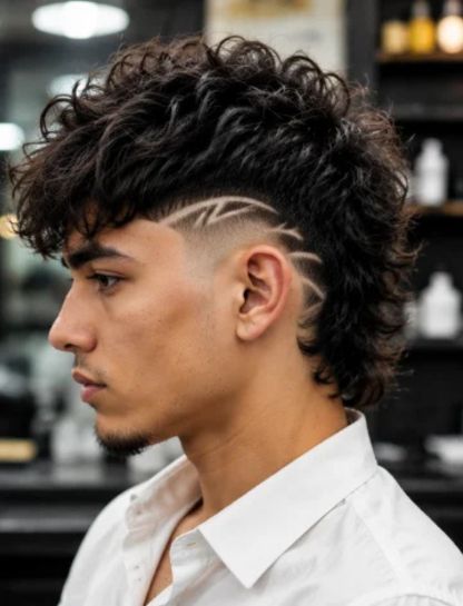 Burst Fade Mullet with Design