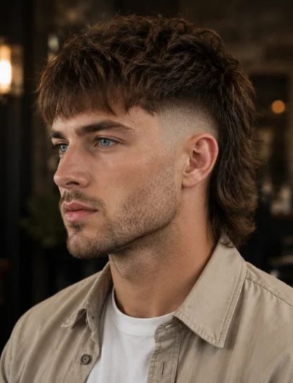 Burst Fade Mullet with Fringe