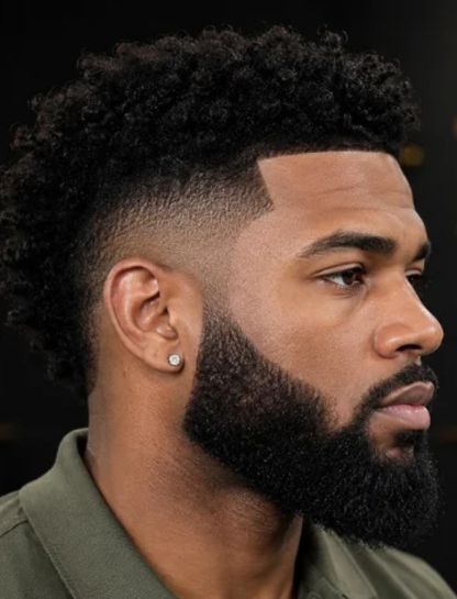 Burst Fade with Beard for Black Men