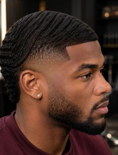 Burst Fade with Waves for Black Men
