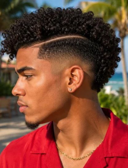 Curly Burst Fade Hard Part