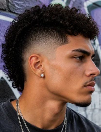 Curly Burst Fade Mohawk