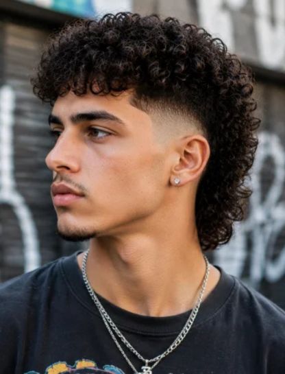 Curly Burst Fade Mullet