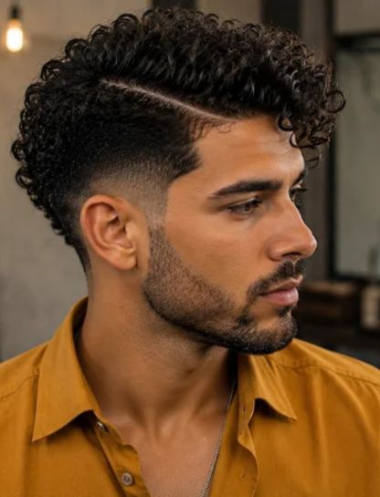 Curly Burst Fade Side Part