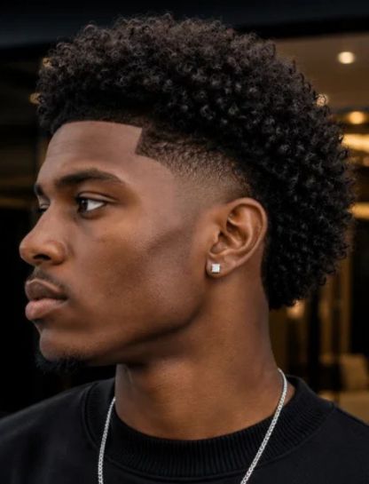 Curly Burst Fade for Black Men
