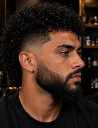 Curly Burst Fade with Beard