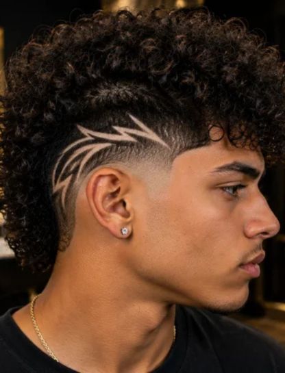 Curly Burst Fade with Design
