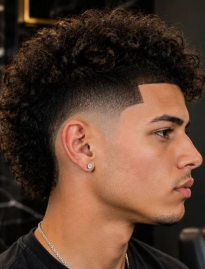 Curly Burst Fade with Line Up