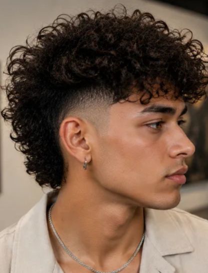 Curly Burst Fade with Textured Top